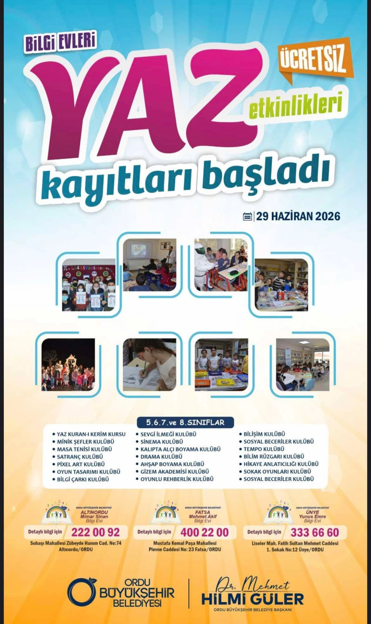 ORDU B&Uuml;Y&Uuml;KŞEHİR BELEDİYESİNİN &Uuml;CRETSİZ YAZ KURSLARI 29 HAZİRAN&rsquo;DA BAŞLIYOR