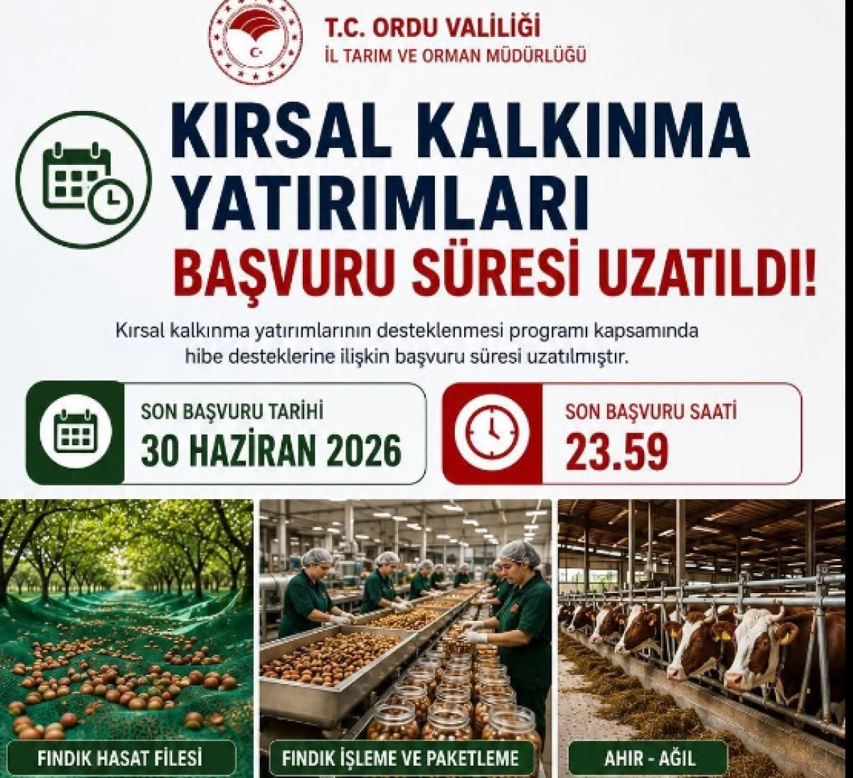 Ordu İl Tarım ve Orman M&uuml;d&uuml;rl&uuml;ğ&uuml;'nden &Ouml;nemli Duyuru: Hibe Destek Başvuru S&uuml;resi Uzatıldı