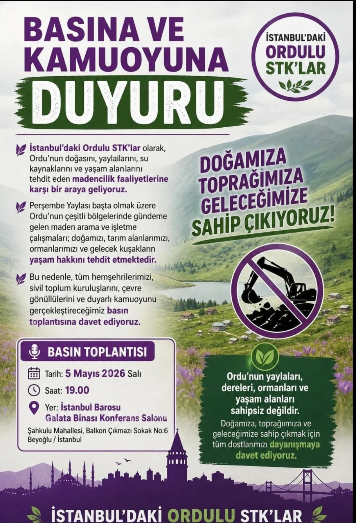 Ordulu STK&rsquo;lardan İstanbul&rsquo;da Madenciliğe Karşı Ortak Ses